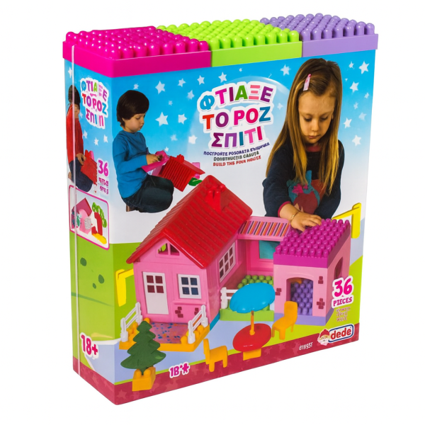 Set cuburi de construcție Casa Pink – 36 piese colorate, jucărie creativă pentru fetițe, 18+ luni