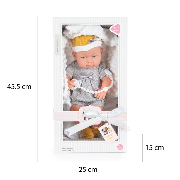 Păpușă realistă bebeluș 41 cm cu suzeta si accesorii – jucărie interactivă pentru copii 3+ ani, Moni Toys  8529