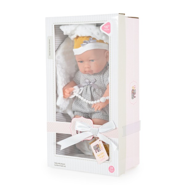 Păpușă realistă bebeluș 41 cm cu suzeta si accesorii – jucărie interactivă pentru copii 3+ ani, Moni Toys  8529