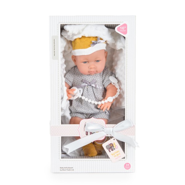 Păpușă realistă bebeluș 41 cm cu suzeta si accesorii – jucărie interactivă pentru copii 3+ ani, Moni Toys  8529