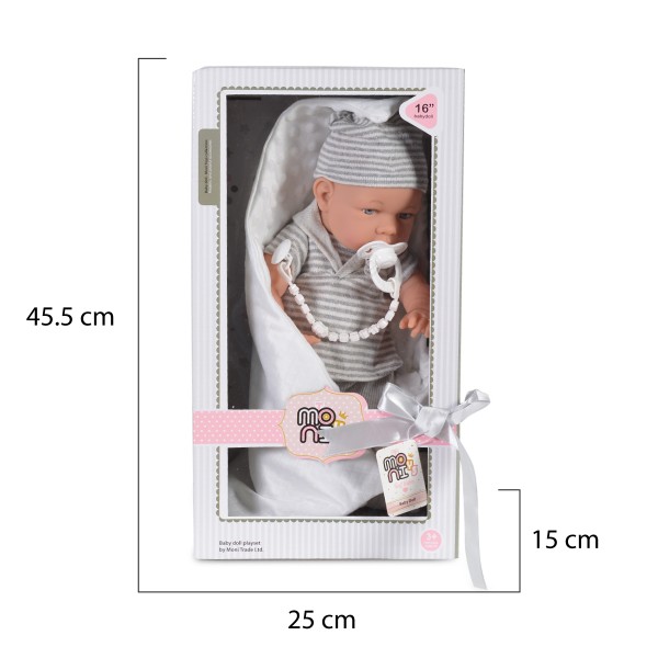 Păpușă bebeluș realistă 41 cm cu păturică și suzetă – haine frumoase, cadoul perfect pentru copii 3+ ani