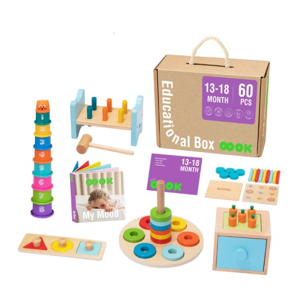 Cutie educativă Montessori Tooky Toy 13–18 luni – 6 jucării senzoriale pentru dezvoltare timpurie