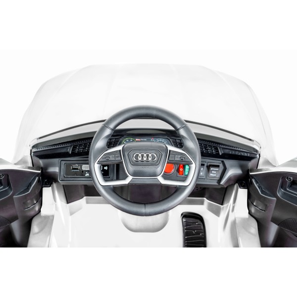 Masina Electrica Copii Audi White 12V 7Ah, 2 Motoare, 3-8 km/h, Telecomanda 2.4GHz, Bluetooth, Roti EVA