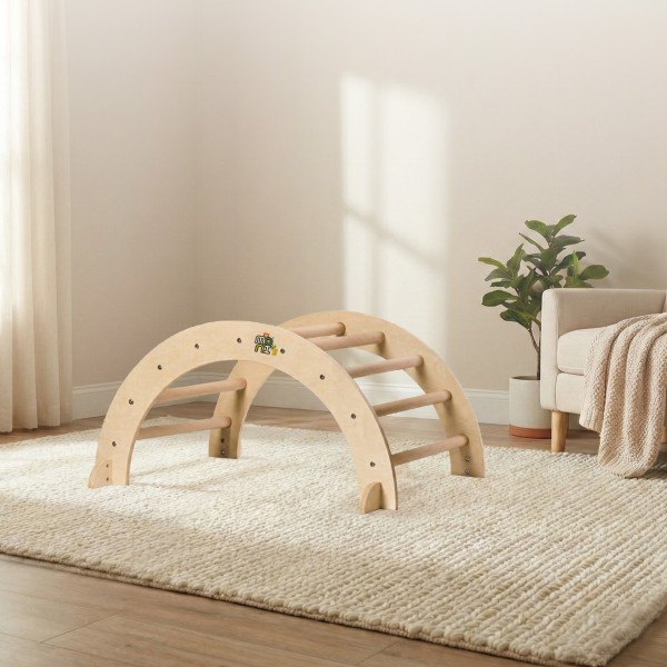 Arc de Catarat Pikler cu Rampa din Lemn Masiv, Montessori, 50 kg, pentru Copii 3+ Ani