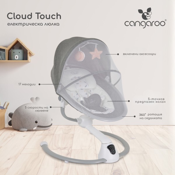 Leagan Electric Cloud Premium pink cu Rotatie 360°, 5 Viteze, Detector Miscare, Telecomanda, 0-9 kg