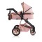 Cărucior 2 în 1 Midas Pink pentru Nou-Născuți – Landou Transformabil în Modul Sport, Cadru Ușor din Aluminiu, Reversibil, 0-15 kg