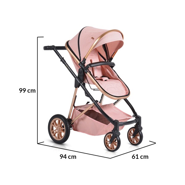 Cărucior 2 în 1 Midas Pink pentru Nou-Născuți – Landou Transformabil în Modul Sport, Cadru Ușor din Aluminiu, Reversibil, 0-15 kg