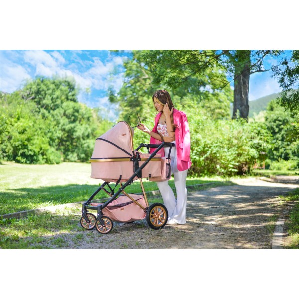 Cărucior 2 în 1 Midas Pink pentru Nou-Născuți – Landou Transformabil în Modul Sport, Cadru Ușor din Aluminiu, Reversibil, 0-15 kg