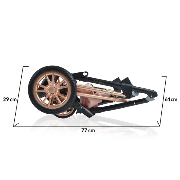 Cărucior 2 în 1 Midas Pink pentru Nou-Născuți – Landou Transformabil în Modul Sport, Cadru Ușor din Aluminiu, Reversibil, 0-15 kg