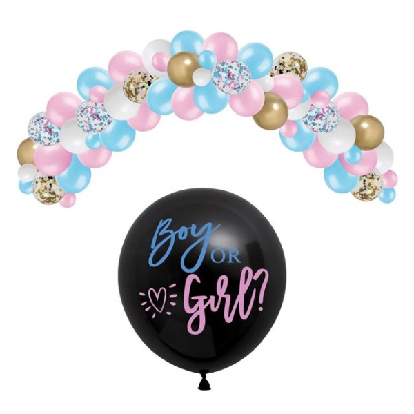 Set 60 Baloane cu confeti pentru Petrecere dezvaluire gen bebelus, Gender Reveal Girl or Boy Colorate