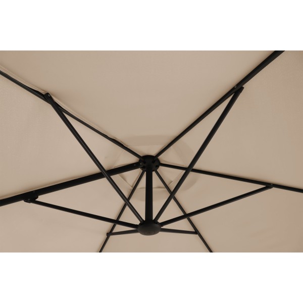 Umbrelă Grădină Bej cu brat Lateral, 290×290 cm din Oțel şi Poliester cu Ventilație Anti-Vânt, Mecanism Manual, Protectie UV