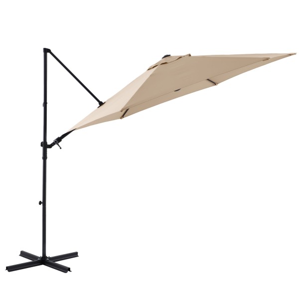 Umbrelă Grădină Bej cu brat Lateral, 290×290 cm din Oțel şi Poliester cu Ventilație Anti-Vânt, Mecanism Manual, Protectie UV