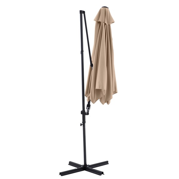 Umbrelă Grădină Bej cu brat Lateral, 290×290 cm din Oțel şi Poliester cu Ventilație Anti-Vânt, Mecanism Manual, Protectie UV
