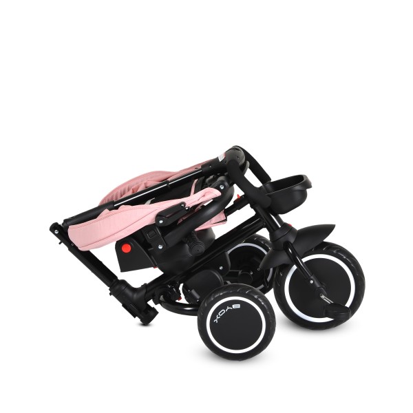 Tricicletă Pliabila cu maner Byox Cruz Pink 12-72 luni – scaun rotativ 360°, control parental, spătar reglabil și multiple spații de depozitare
