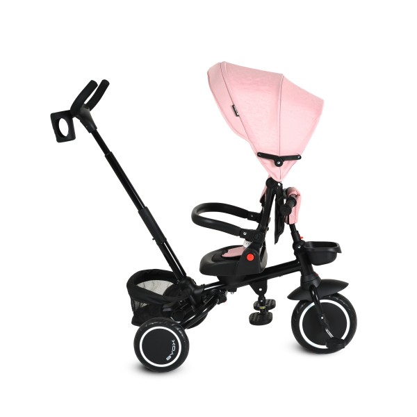 Tricicletă Pliabila cu maner Byox Cruz Pink 12-72 luni – scaun rotativ 360°, control parental, spătar reglabil și multiple spații de depozitare