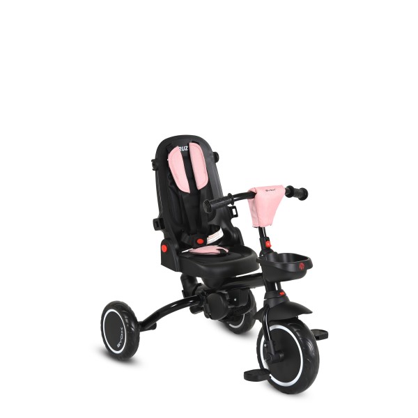 Tricicletă Pliabila cu maner Byox Cruz Pink 12-72 luni – scaun rotativ 360°, control parental, spătar reglabil și multiple spații de depozitare