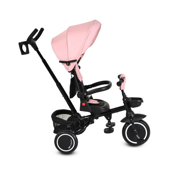 Tricicletă Pliabila cu maner Byox Cruz Pink 12-72 luni – scaun rotativ 360°, control parental, spătar reglabil și multiple spații de depozitare