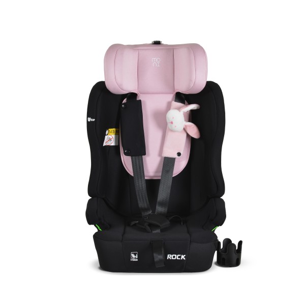 Scaun auto copii Moni Rock Pink i-Size 76–150 cm – centură 5 puncte, protecție laterală SIP, tetieră reglabilă și confort sporit în călătorii