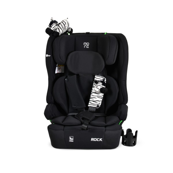 Scaun auto copii Moni Rock Black i-Size 76–150 cm – centură 5 puncte, protecție laterală SIP, tetieră reglabilă și confort sporit în călătorii