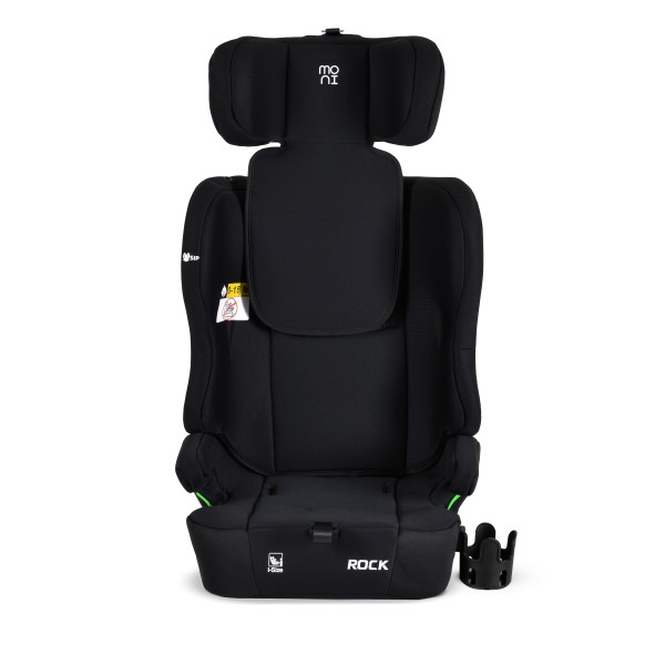 Scaun auto copii Moni Rock Black i-Size 76–150 cm – centură 5 puncte, protecție laterală SIP, tetieră reglabilă și confort sporit în călătorii