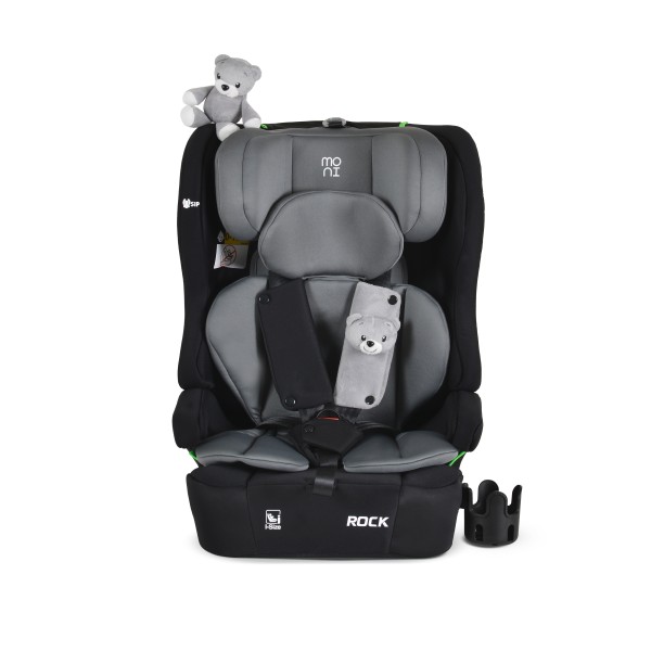 Scaun auto copii Moni Rock Space Grey i-Size 76–150 cm – centură 5 puncte, protecție laterală SIP, tetieră reglabilă și confort sporit în călătorii