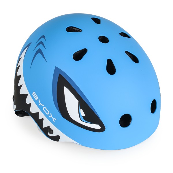 Cască copii Byox Shark Blue reglabilă 48–54 cm cu lumină LED – protecție EPP+ABS, 11 orificii de ventilație, ideală pentru bicicletă, role și skate