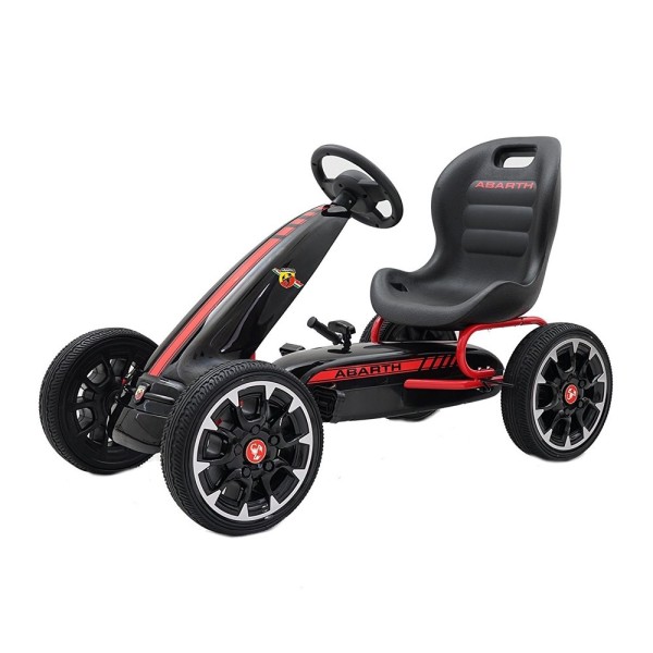 Kart cu pedale pentru copii Abarth, negru, structura metalica, roti silentioase EVA , scaun reglabil in 2 pozitii