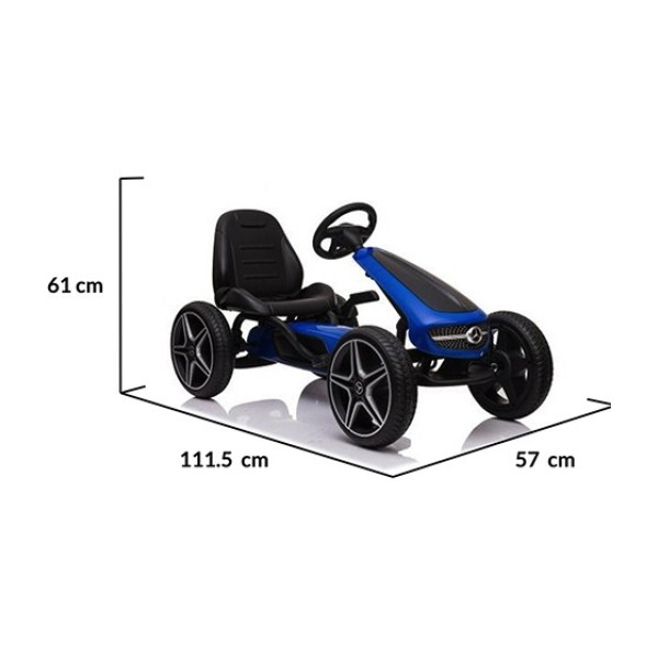 Kart cu pedale copii Mercedes-Benz Go Kart EVA Albastru, roti silentioase,  cadru metalic durabil, varsta recomandata 3 ani +