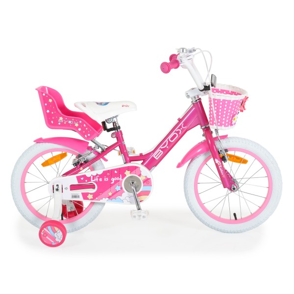 Bicicleta cu roti ajutatoare pentru fetite Byox Cupcake Roz 16 inch, varsta 4-6 ani, accesorii incluse