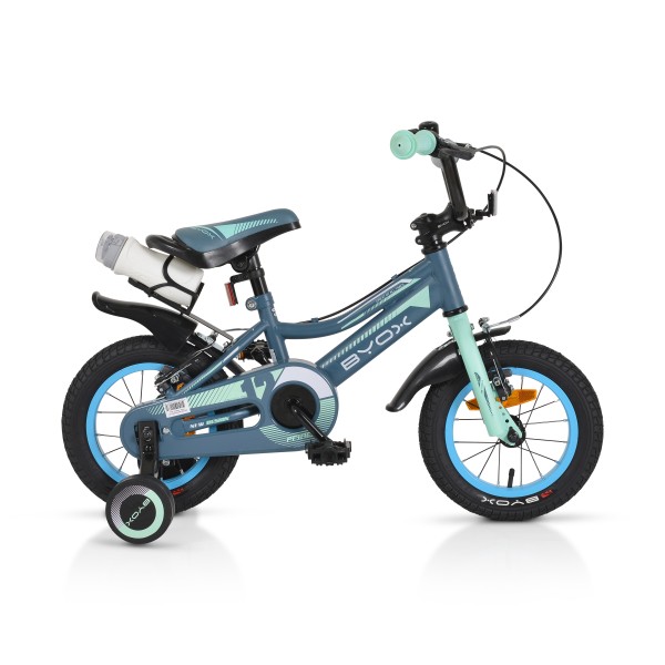 Bicicleta copii cu roti ajutatoare Byox  Prince Albastru, 12 inch , varsta 3-4 ani , accesorii incluse 