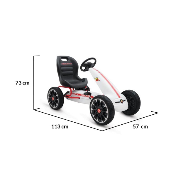 Kart cu pedale pentru copii Abarth, Alb , structura metalica, roti silentioase EVA , scaun reglabil in 2 pozitii