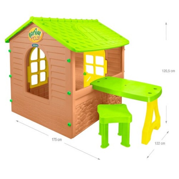 Casuta de joaca pentru exterior Mochtoys, maro verde, usa functionala, rezistenta la UV