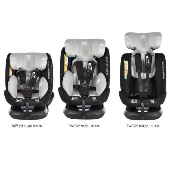 Scaun auto 0-36 kg cu isofix Moni Serengeti Gri, sezut rotativ 360° si pozitie de somn