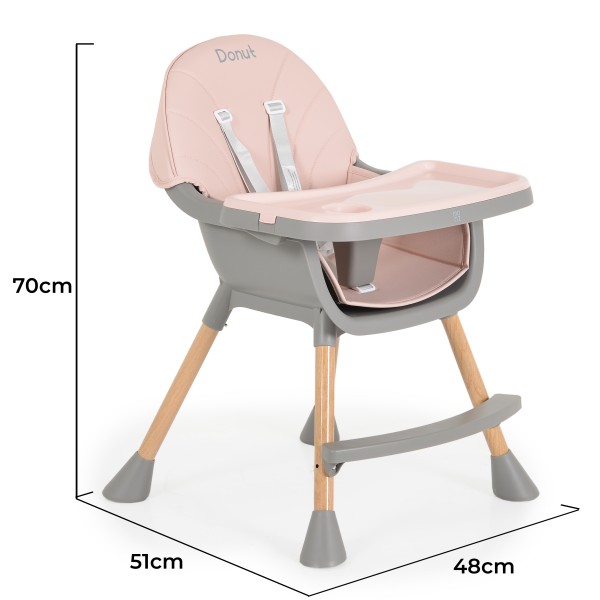 Scaun de masa Moni Donut 2in1 Roz, tapiterie din piele ecologica, tavita reglabila pe 2 niveluri