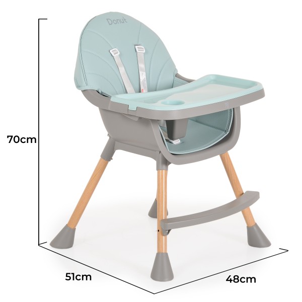 Scaun de masa Moni Donut 2in1 Verde menta, tapiterie din piele ecologica, tavita reglabila pe 2 niveluri