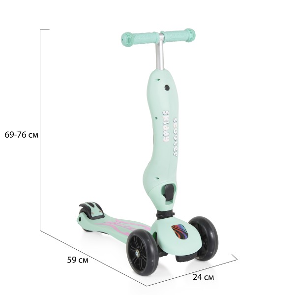 Trotineta copii cu sezut, scaunel 2 in 1 Byox Skiddy Albastru, model transformabil, varsta minima 2 ani, roti cu lumini