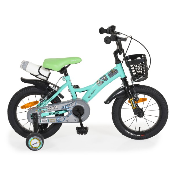 Bicicleta copii cu roti ajutatoare Byox Robo Mint 14 inch, varsta recomandata 3 - 7 ani