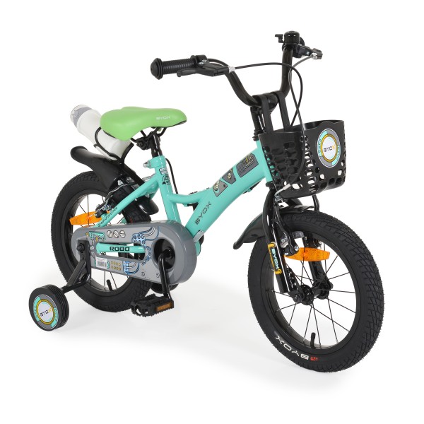 Bicicleta copii cu roti ajutatoare Byox Robo Mint 14 inch, varsta recomandata 3 - 7 ani