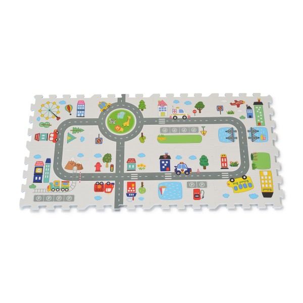 Covoras Puzzle moale din 8 piese, Moni Toys Road Track Colorat, dimensiune 124x62x1 cm