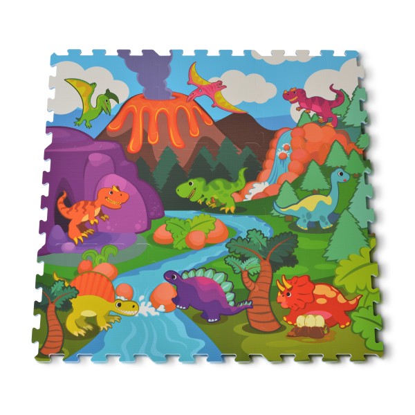 Covoras Puzzle moale din 9 piese, Moni Toys Dinozauri Colorati, dimensiune 92x92x1 cm