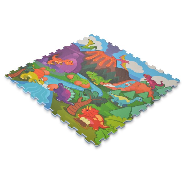 Covoras Puzzle moale din 9 piese, Moni Toys Dinozauri Colorati, dimensiune 92x92x1 cm