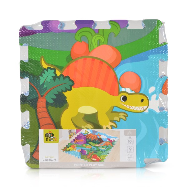 Covoras Puzzle moale din 9 piese, Moni Toys Dinozauri Colorati, dimensiune 92x92x1 cm