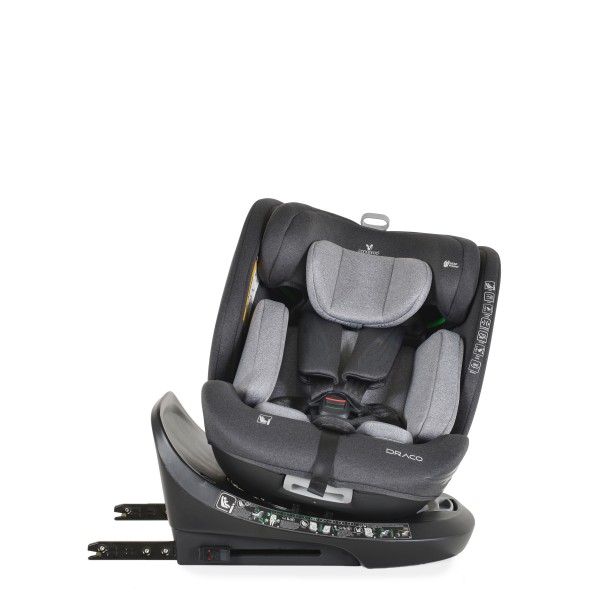 Scaun auto copii cu Isofix rotativ 360 grade Cangaroo Draco Gri I-size, pozitie de somn, 40-150 cm