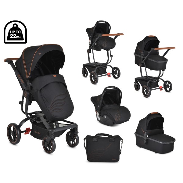 Carucior copii 2 in 1, Cangaroo Ellada Negru, Pliere compacta, Cadru usor din aluminiu, Scaun reversibil, Varsta recomandata 0 Luni - 4 Ani