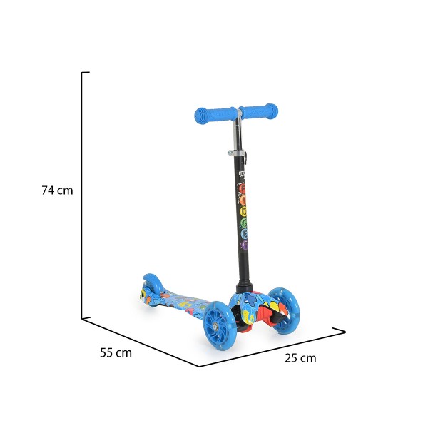 Trotineta copii Moni Fidget Albastru, roti cu LED uri, maner reglabil pe inaltime