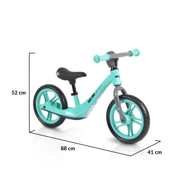 Bicicleta copii fara pedale, pentru dezvoltarea echilibrului, Byox Go On Turquize, varsta recomandata 3 - 6 ani