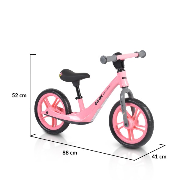 Bicicleta copii fara pedale, pentru dezvoltarea echilibrului, Byox Go On Roz, varsta recomandata 3 - 6 ani