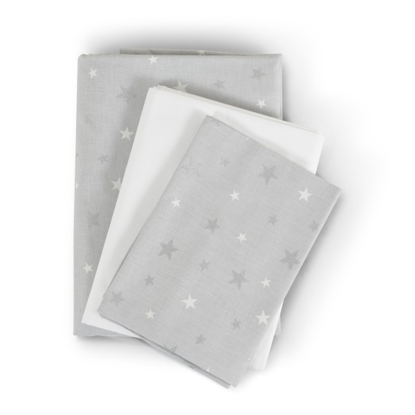 Set lenjerie patut din 3 piese, Hugzzz Grey Stars, dimensiune 120/60 cm, bumbac 100 %