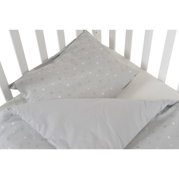 Set lenjerie patut din 3 piese, Hugzzz Grey Stars, dimensiune 120/60 cm, bumbac 100 %