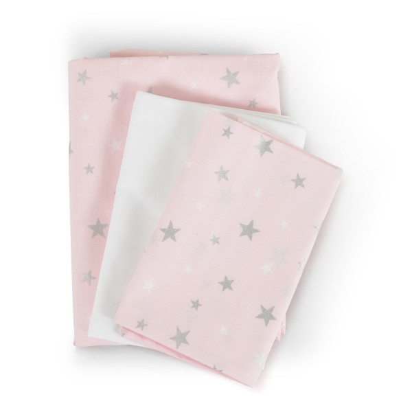 Set lenjerie patut din 3 piese, Hugzzz Pink Stars, dimensiune 120/60 cm, bumbac 100 %